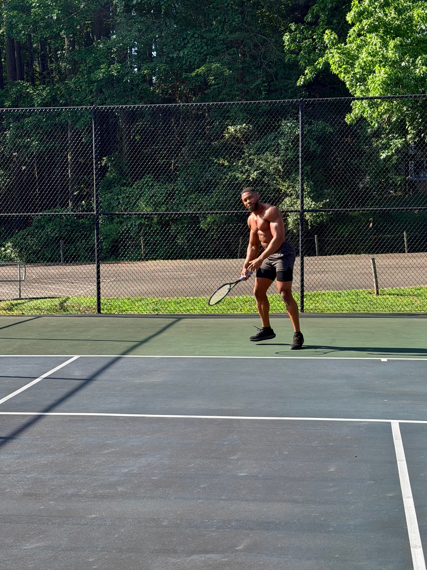 Playing tennis